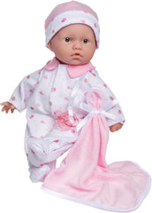 JC Toys La Baby kaukasisk babydukkesæt - 28 cm blød vaskbar dukke Pink aftageligt outfit med hat, tæppe og sut i 12 måneder og opefter Naty Shop Dolls Pink Single