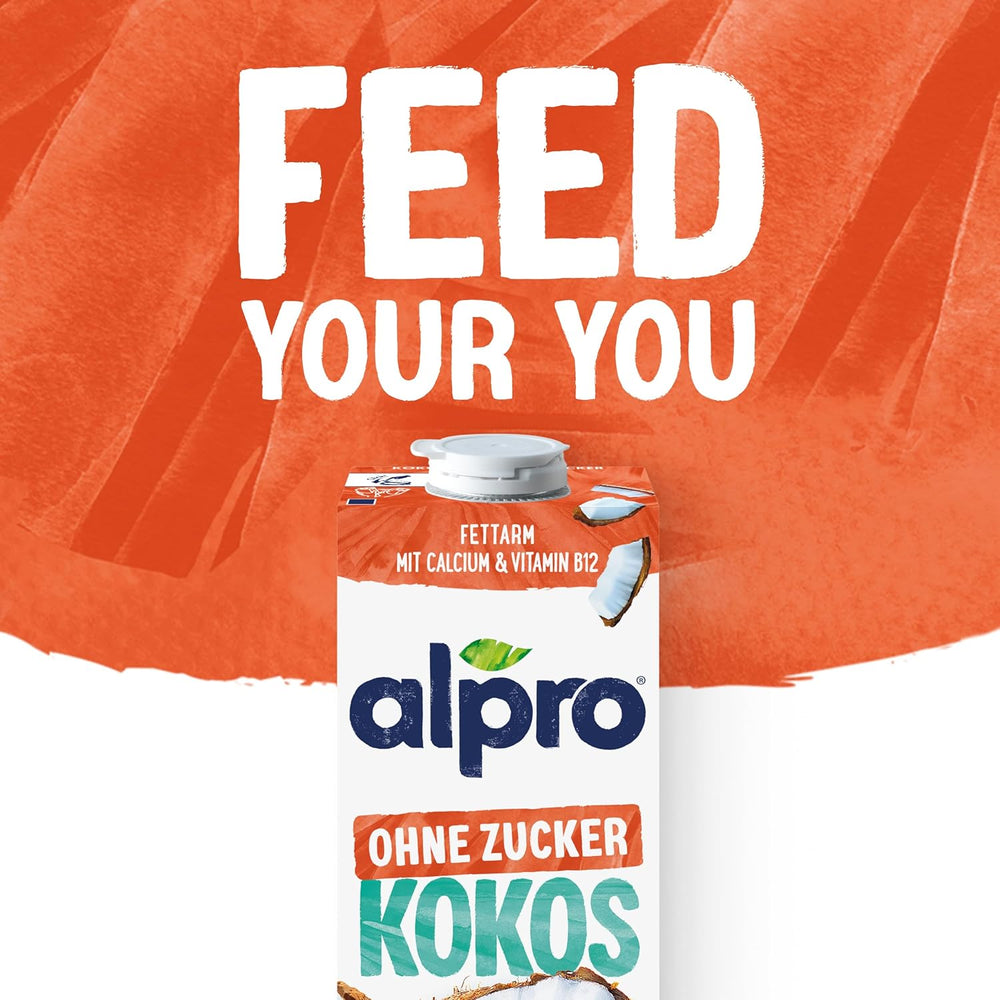 Alpro Kokosnussdrink ohne Zucker – Ohne Süßstoffe – Vegan und milchfrei – Von Natur aus lactosefrei und fettarm – Rich an Calcium und Vitaminen – 8 x 1 L
