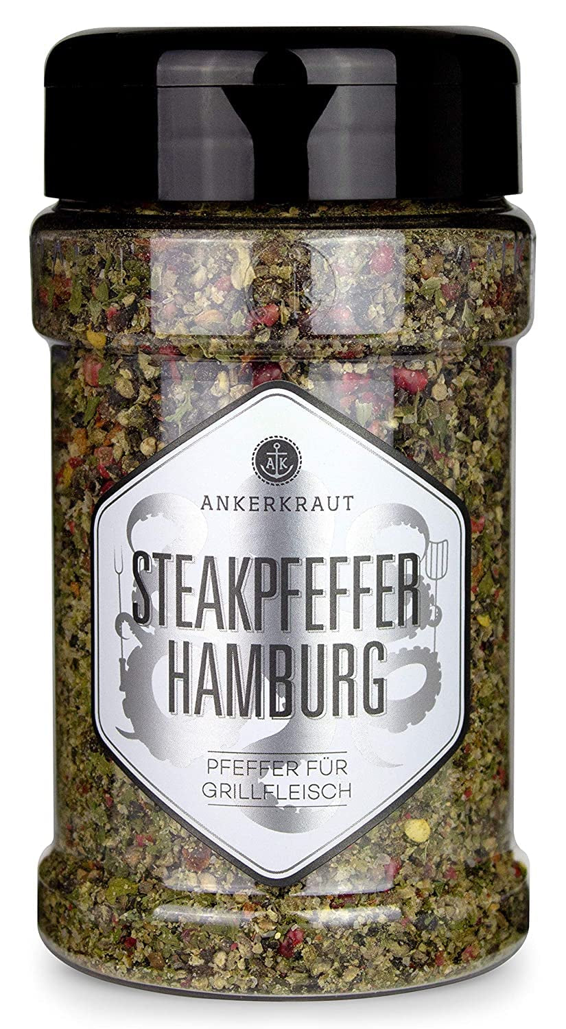 Ankerkraut Steakpfeffer Hamburg, Pfefferkörner Hausmischung, grober Steakhouse-Pfeffer, frische Note, Universal Allrounder, Lecker Kochen mit Qualität, 80 g i Korkenglas