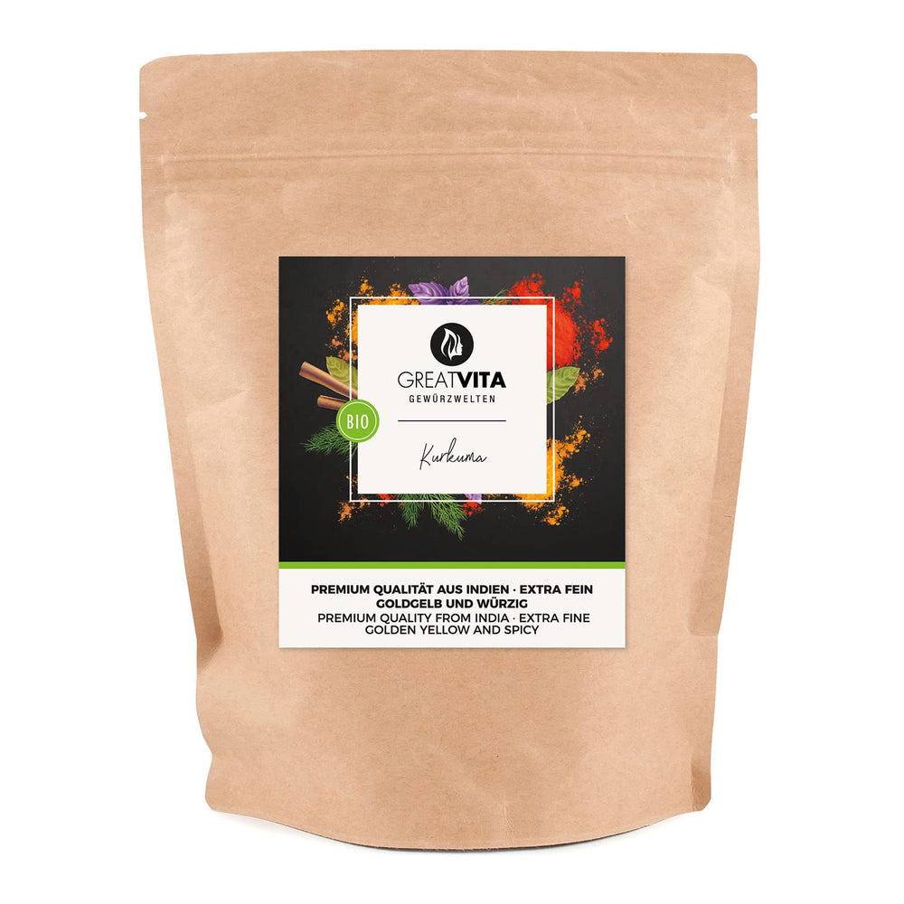 GreatVita Bio Gurkemejepulver, 1000g fintmalet, 100 procent naturligt