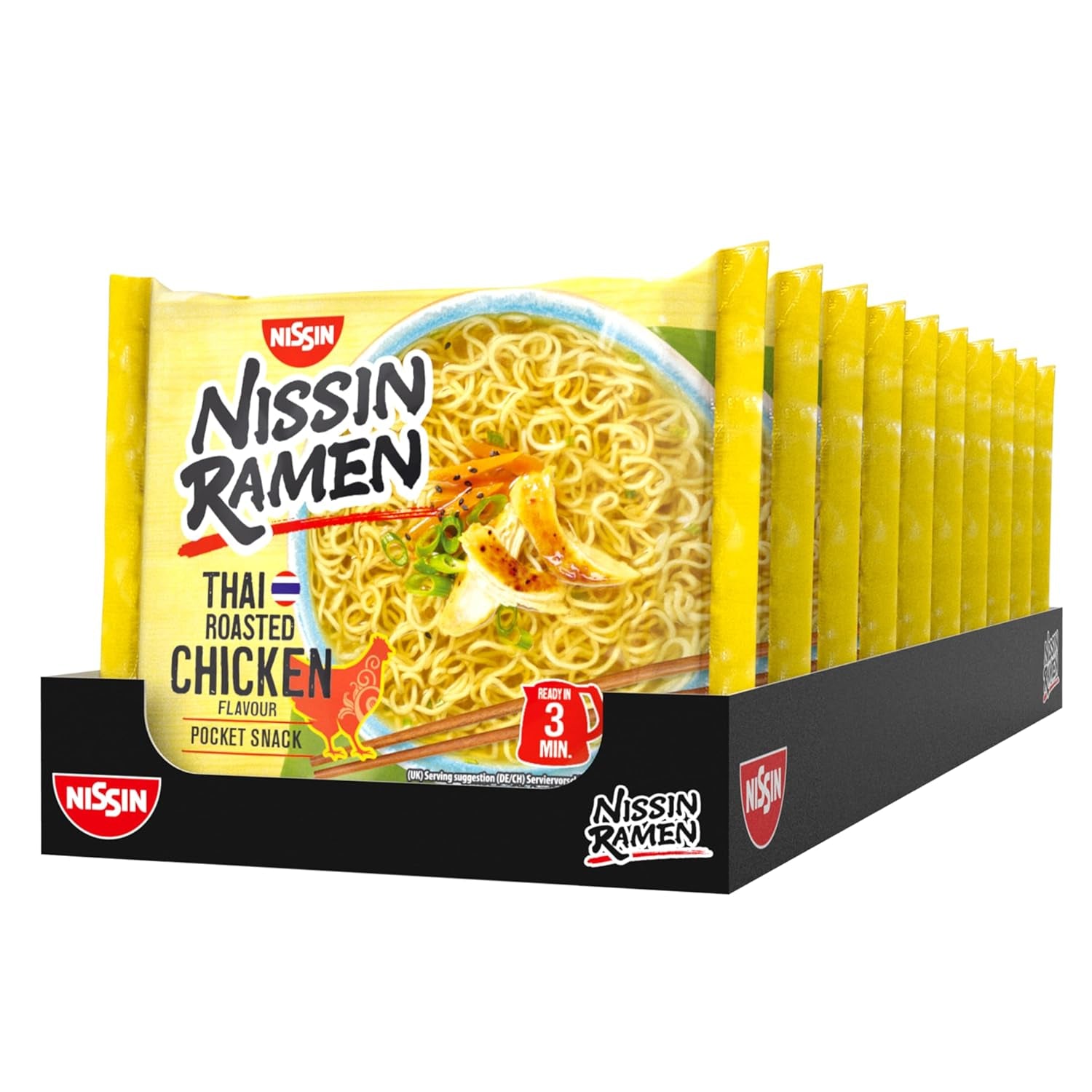 Nissin Ramen - Thai bagt kylling 10 pakke asiatisk stil instant nudler Thai opskrift Hurtig og nem asiatisk mad (10 x 65 g)