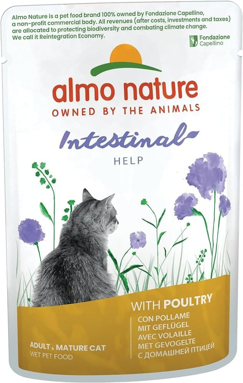 Almo Nature Functional - Intestinal Help - Hrană umedă pentru pisici adulte și mature cu intestine sensibile - cu carne de pasăre - susține microbiomul - 70 g (pachet de 30)