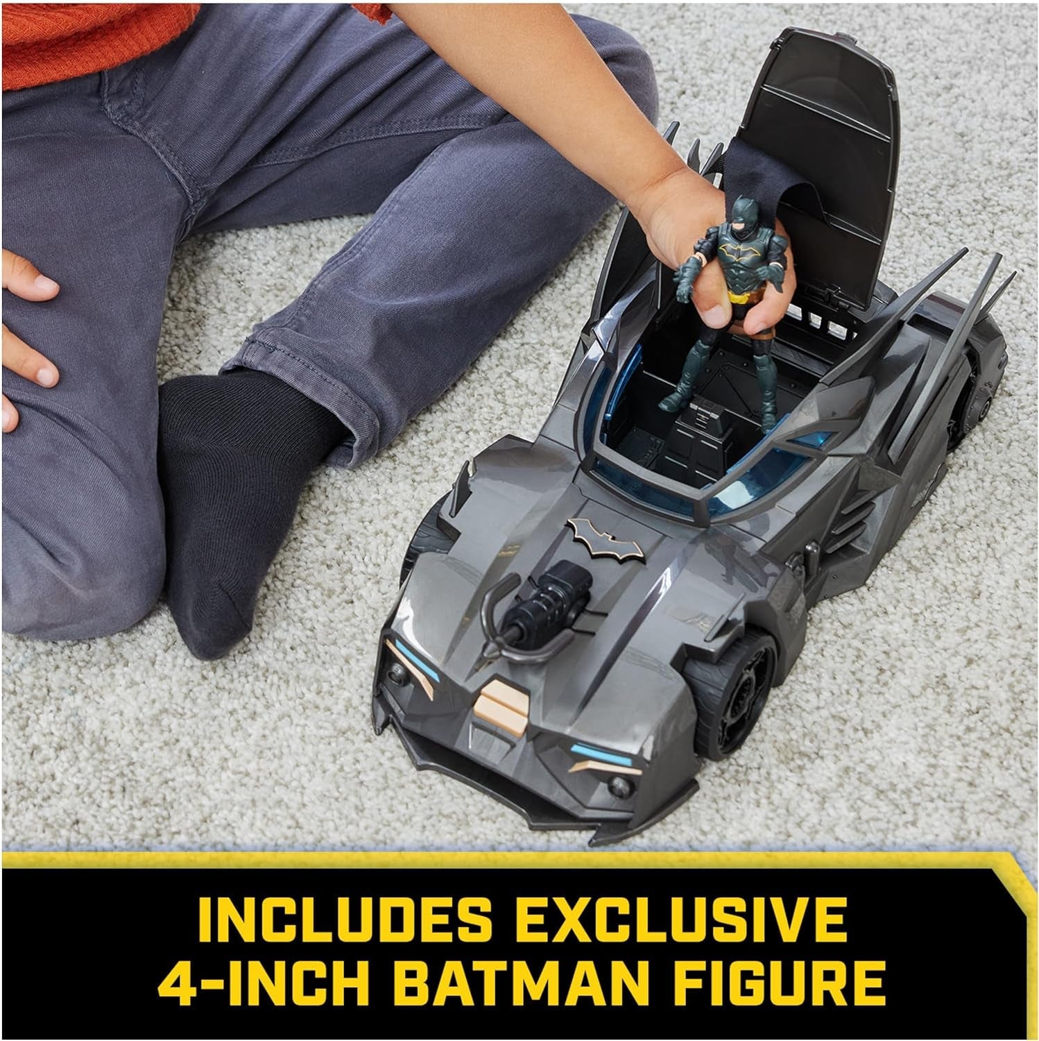 DC Comics Batman Offroad Batmobile med katapult med gribekrog og gittercelle bagpå, inklusive 10 cm Batman-figur til superheltefans fra 4 år og opefter Actionfigurer Naty Shop
