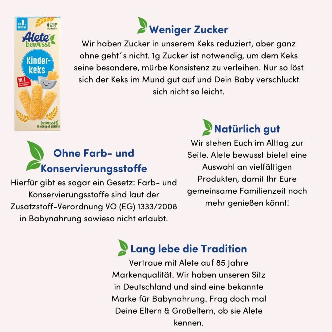 Alete, Kiks til børn, fra 8. måned, med hvedesmør, 180 g Mor og Barn Naty Shop