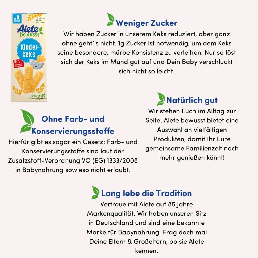 Alete , Biscuiți pentru copii, din luna a 8-a, cu unt din grâu, 180 g Mama si Copilul Naty Shop