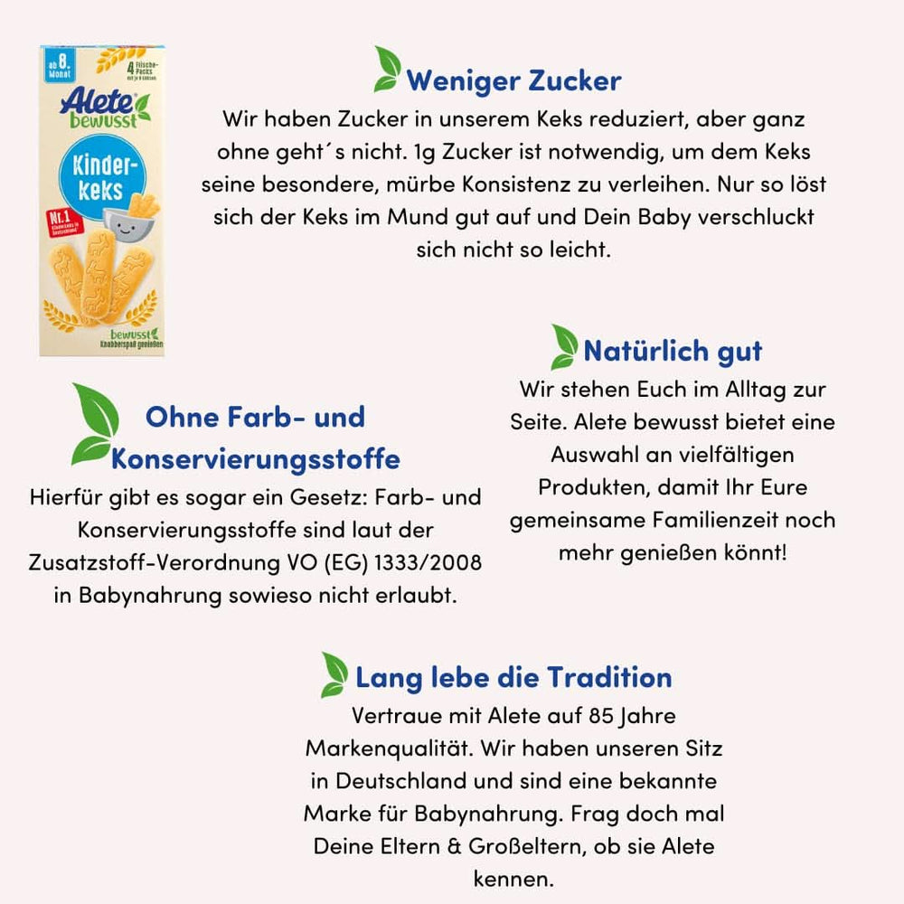 Alete, Kiks til børn, fra 8. måned, med hvedesmør, 180 g Mor og Barn Naty Shop