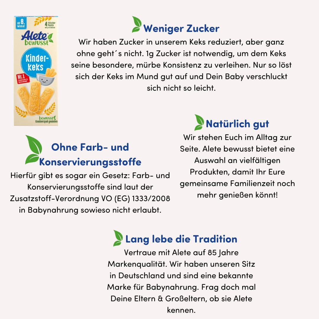 Alete Conscious babykiks 8 måneder+ hvedesmørkiks til babyer praktisk pakket som en lille snack Perfekt til på farten og mellem klasserne 1 x 180 g