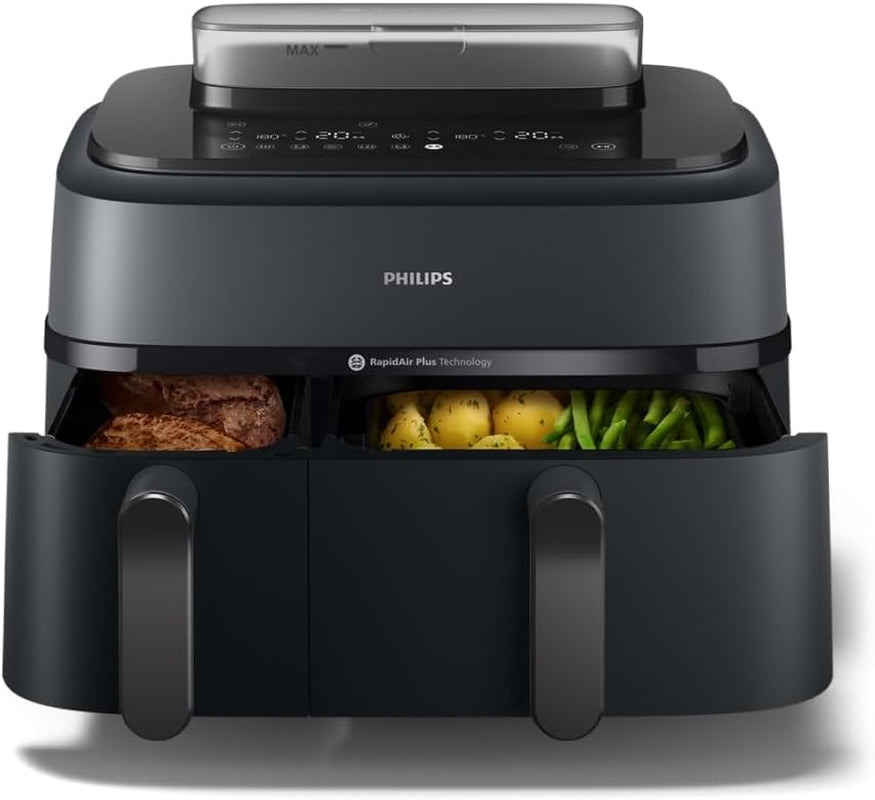 Philips Airfryer Dual Basket 3000 Series, 9L, 2 kurve, 2 retter klar på samme tid, Rapidair plus varmluftsteknologi Hvidevarer Naty Shop Steam Dual Basket 9 L