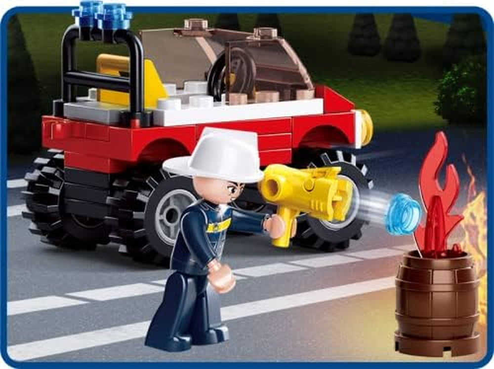 Sluban Klemmbausteine SL95391, Einsatzfahrzeug (58 Teile) [M38-B0621], Spielset, Klemmbausteine, Rettungskräfte, mit Spielfigur, Feuerwehr, Mehrfarbig