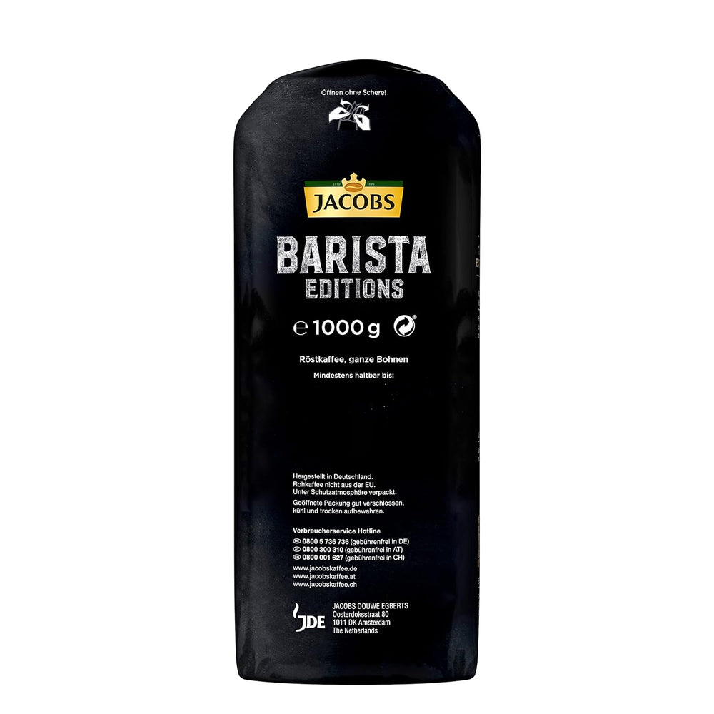 Boabe de cafea Jacobs Barista Crema 1kg – Echilibrate, note citrice, nuci, boabe Arabica și Robusta, intensitate 5/10, ideale pentru Caffè Crema (pachet de 2)