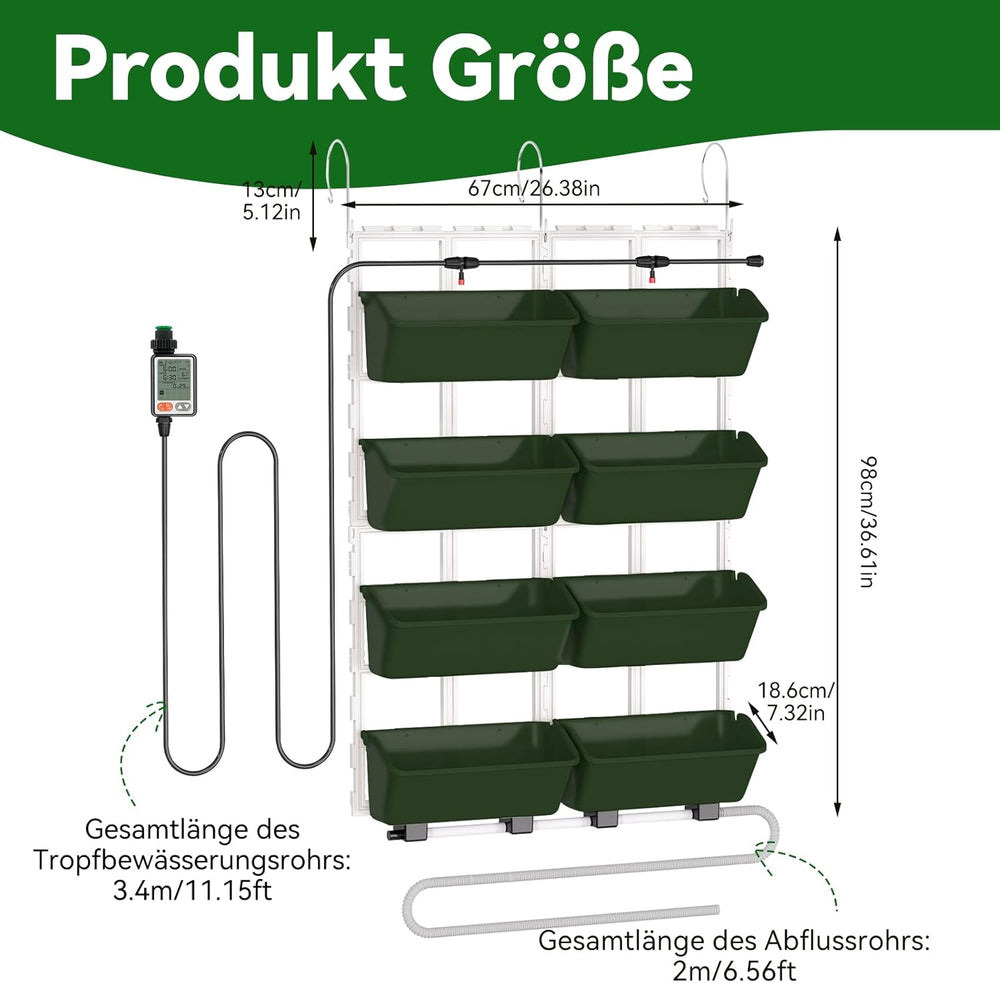 Hængende Vertikale Wand Pflanze, Vertikale Pflanzenwand Balkonbar Pflanzenwand Indendørs med Smart-Timer og Wasserpumpe Blumentopf Wand für Hof Garten Balkon Home Decoration