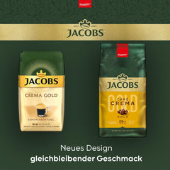 Jacobs Café Crema Gold kaffebønner 1 kg – Vollmundig, Aromatisch, Fruchtige noter, Arabica & Robusta bønner, Intensität 5/10, Ideel til Café Crema Naty Shop