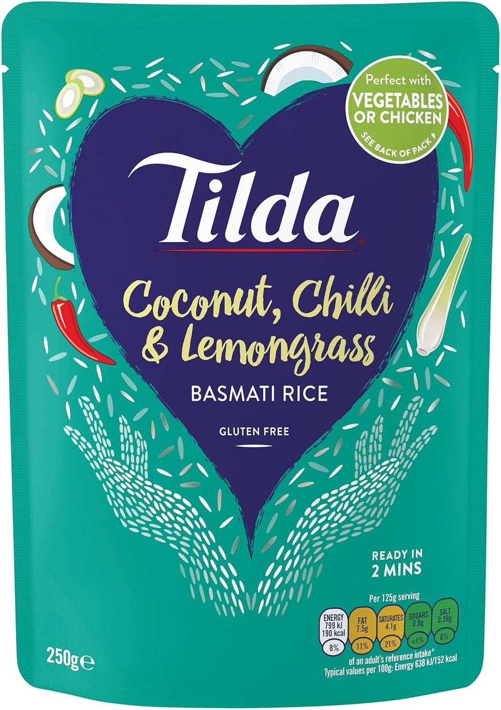 Tilda Basmati dampet ris med kokos, chili og citrongræs - pakke med 6 (6 x 250 g)