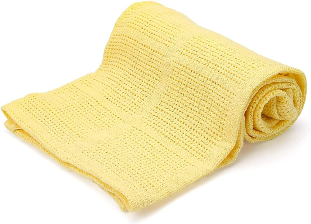 Family Bedding Pătură celulară roz pentru pat dublu, bumbac, cuvertură de pat mare, reversibilă, ușoară, termică, moale, pătură celulară tradițională, 230 X 230 cm Plapumi si pilote Naty Shop Galben Pat dublu (230X230Cm)