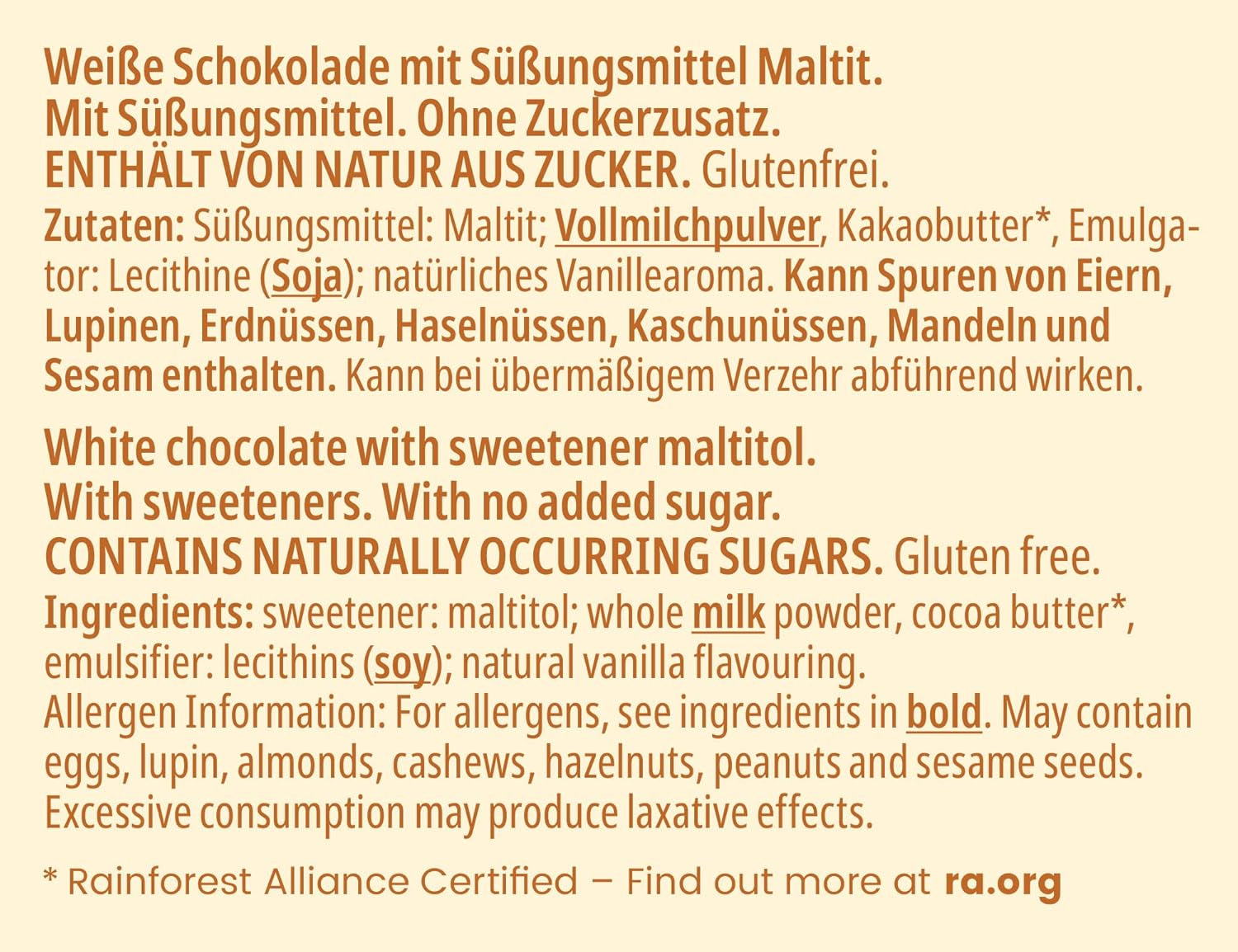 frankonia CHOKOLADE UDEN TILSAT SUKKER Glutenfri hvid chokolade, 80 g