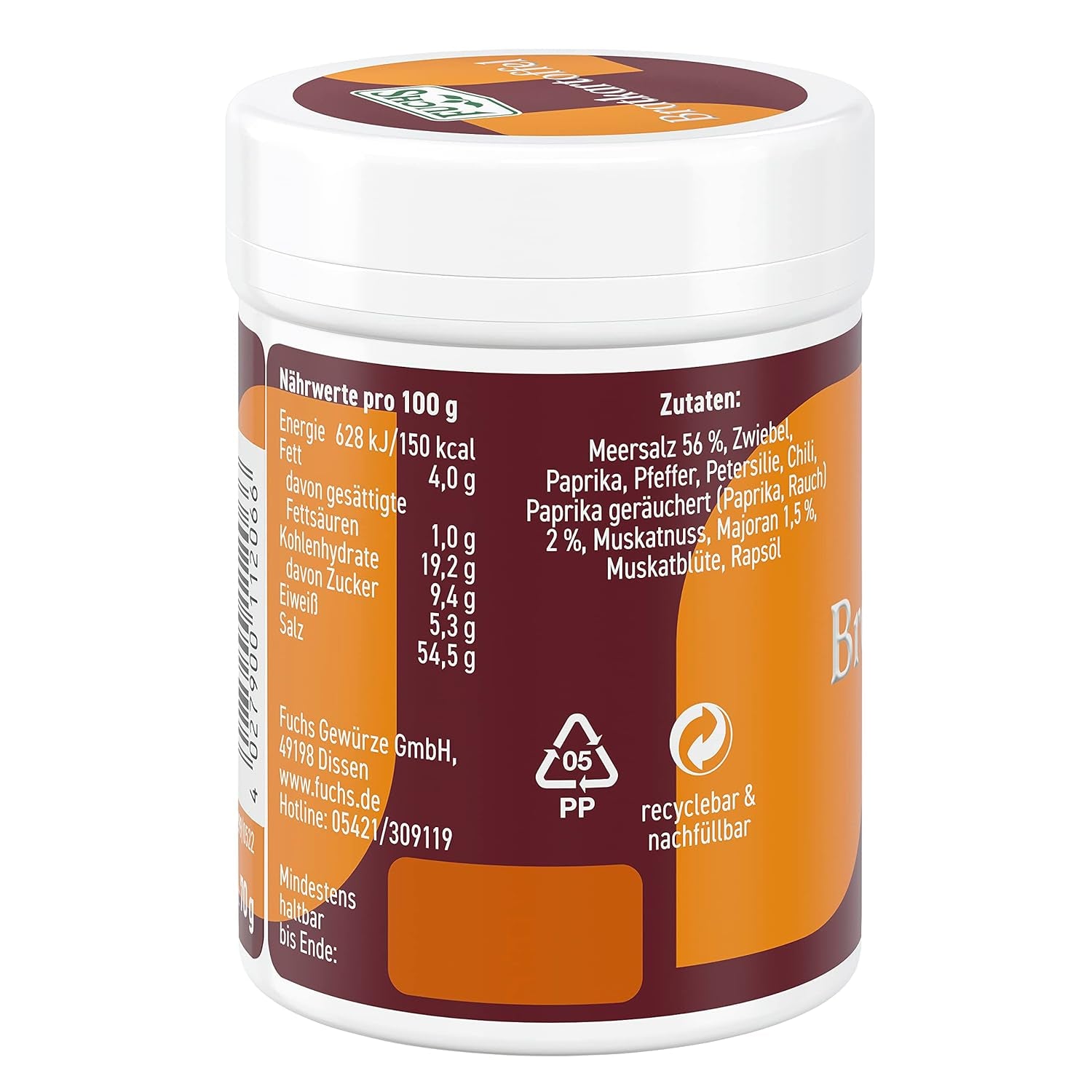 Fuchs Gourmet Selection Klassisch/Heimisch – Bratkartoffel Gewürzsalz, nachfüllbares Kartoffel Gewürz, Salz zum Würzen von Brat- & Ofenkartoffeln, Pommes Frites & Co, vegansk, 70 g