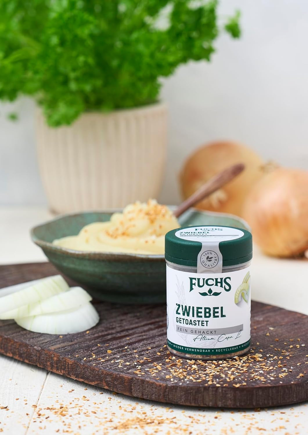Fuchs Gewürze - Zwiebel getostat - finthakket Zwiebeln für Dips, Schmorgerichte eller Hamburger - naturlige ingredienser - 55 g i wiederverwendbarer, genbrugsbarer Dosis
