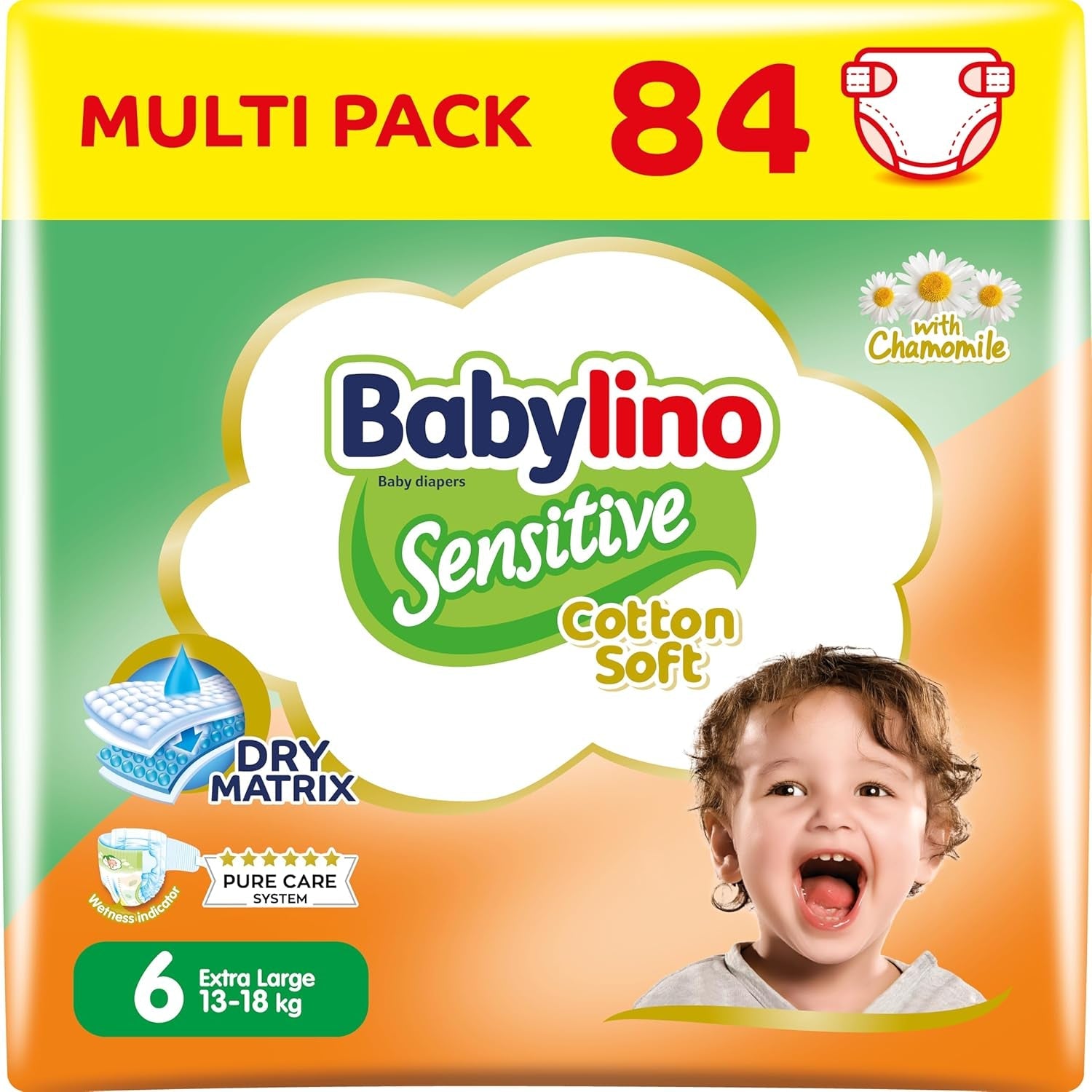 Scutece pentru bebeluși sensibili, mărimea 6, extra mari (13-18 kg), 114 scutece