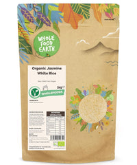 Hvide ris med jasmin Wholefood Earth Organic 3kg Raw | Ikke-GMO | Vegansk | Kilde til fiber | Certificeret økologisk
