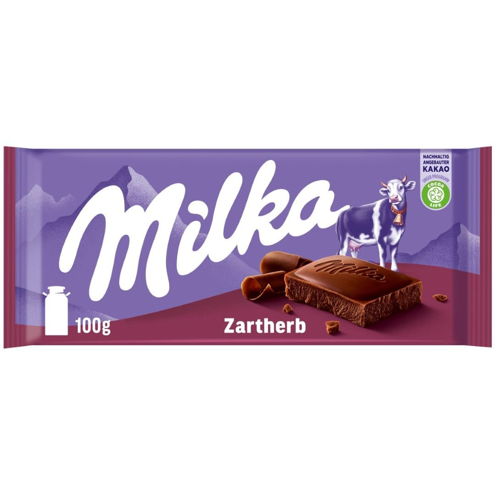 Milka Zartherb - alpin mørk mælkechokolade med et delikat strejf af kakao i multipakning - 25 x 90g