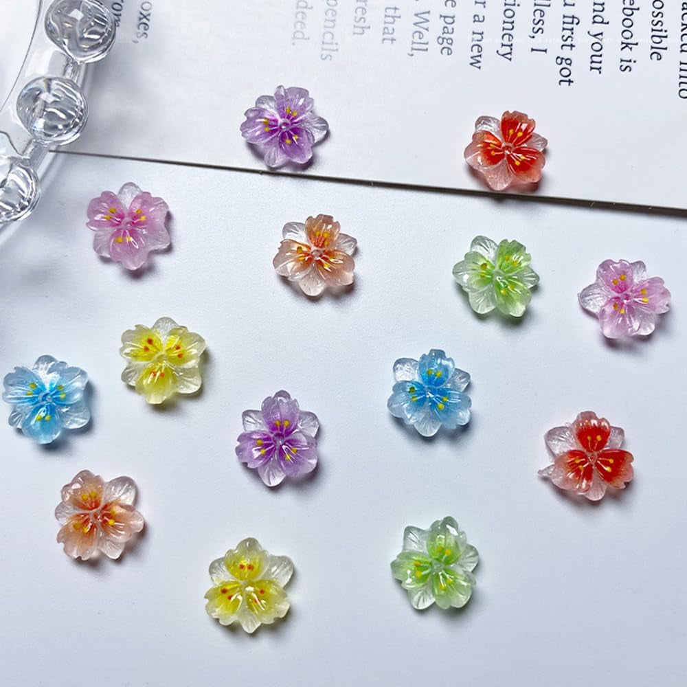 50Pcs 3D Blume Nagel Charms Nägel Zubehör Nageldesign Glitzersteine Nailart Strasssteine Flower Nail Charms Luminous Flower Nail Art Charms Bunte Blumen Deko Nagel Steinchen Flowers Nail Rhinestones