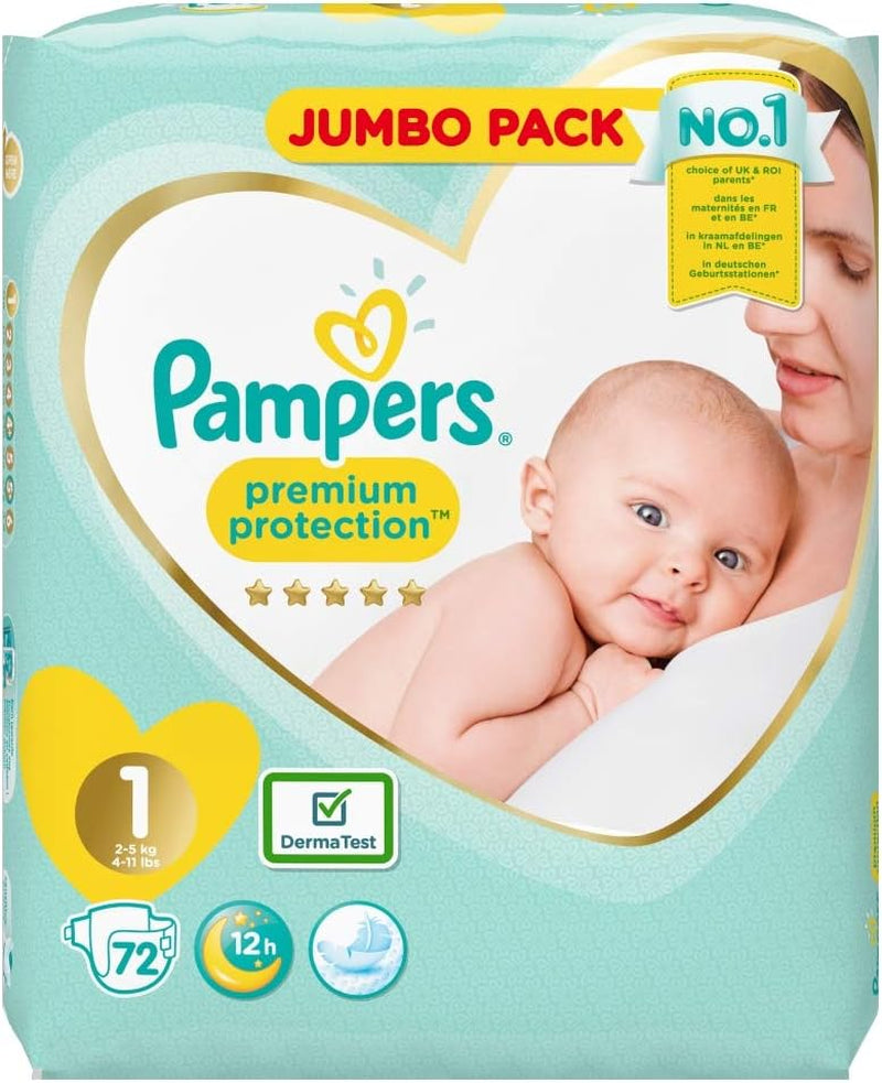Pampers Premium Protection bleer til nye babyer, Jumbo pack, str. 1, 72 stk