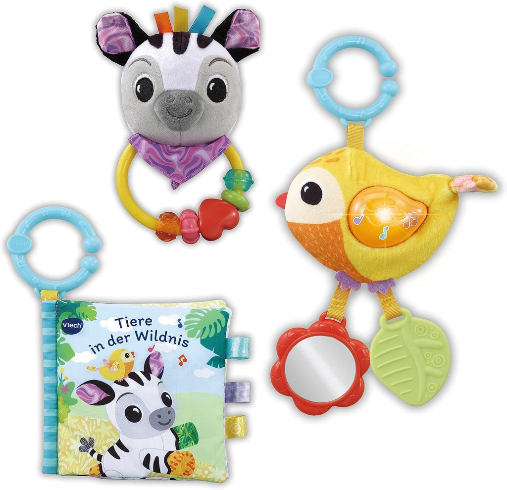 VTech Baby - Set cadou Baby's Animal Friends - Set de jucării cu carte din material textil, pasăre cântătoare și zornăitor zebră - Pentru copii cu vârsta cuprinsă între 0-24 luni Jucarii Bebe Naty Shop Titlu implicit