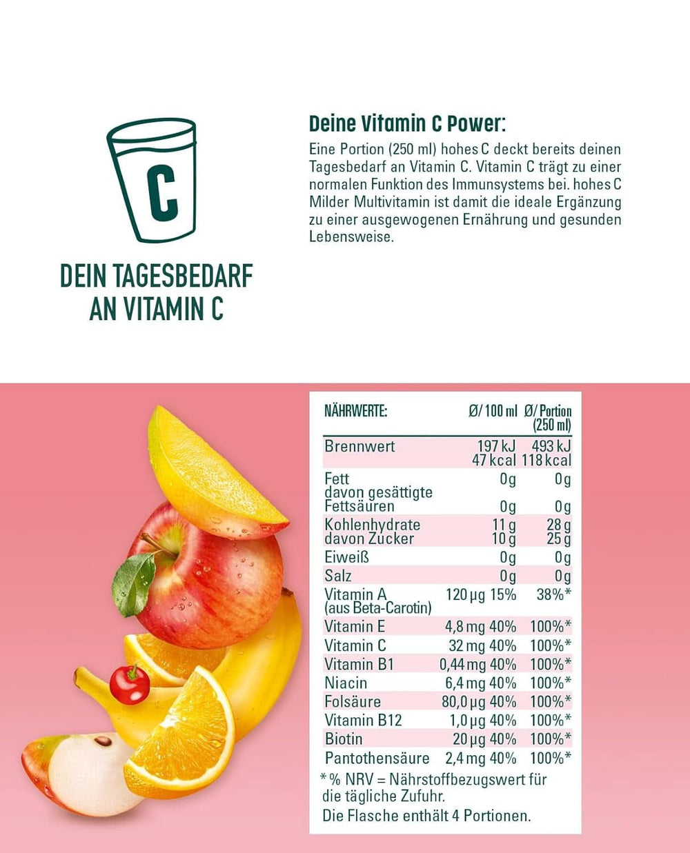 Høj C Mild Multivitamin (1 X 1,5 L), 100 % juice, æble, appelsin, acerola, mango, 7 vitaminer, Ikke tilsat sukker ifølge loven, Mindre syre, Veganske Ikke-alkoholiske drikke Naty Shop