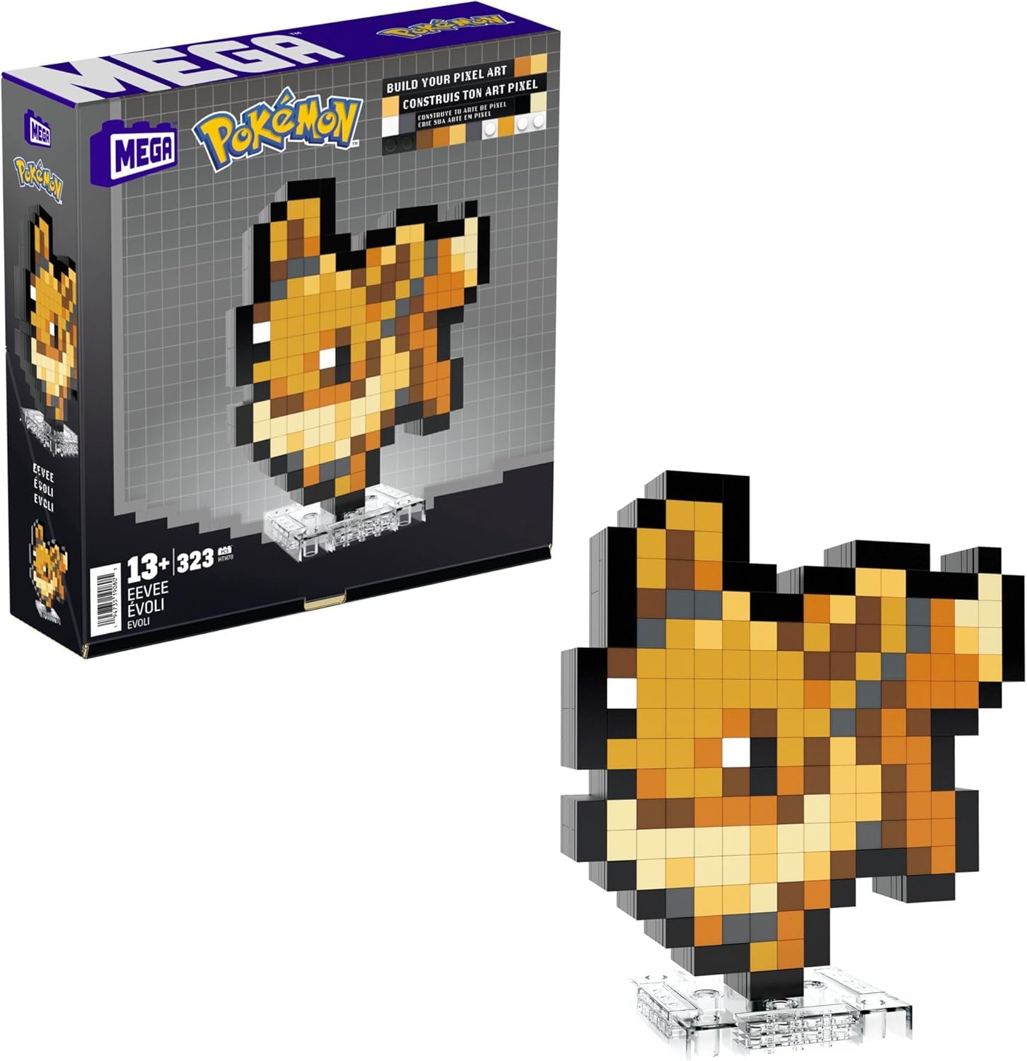 MEGA Pokémon Schiggy - sammenbygget figur i retro-look, Pixel Art, 15 cm stor, inklusive Basis zur Wallmontage, for Erwachsen og erfahren Sammler, HTH77