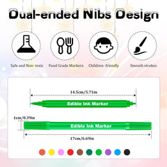 10 culori coloranți alimentari comestibili, markere alimentare cu două fețe cu vârf fin și lat, pixuri pentru glazură pentru prăjituri, fondant, fursecuri, ouă de Paște, macaroane, copt cu copii
