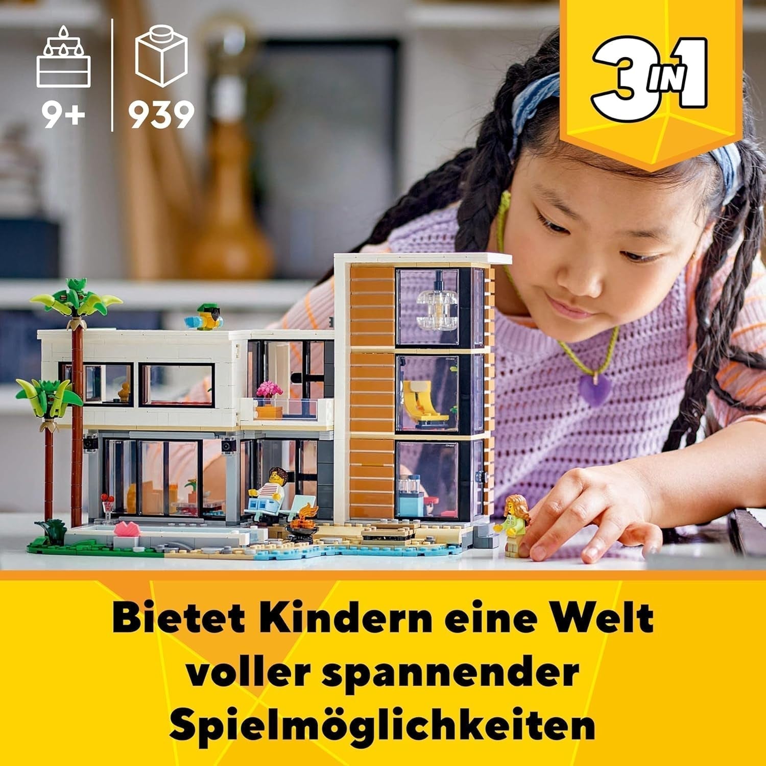LEGO Creator Modern House, set 3 în 1 pentru a converti într-o casă de oraș sau o cabană în pădure, model de casă, idee de cadou pentru băieți și fete de la 9 ani, jucărie educativă 31153 Seturi de constructie Besuche den LEGO-Store