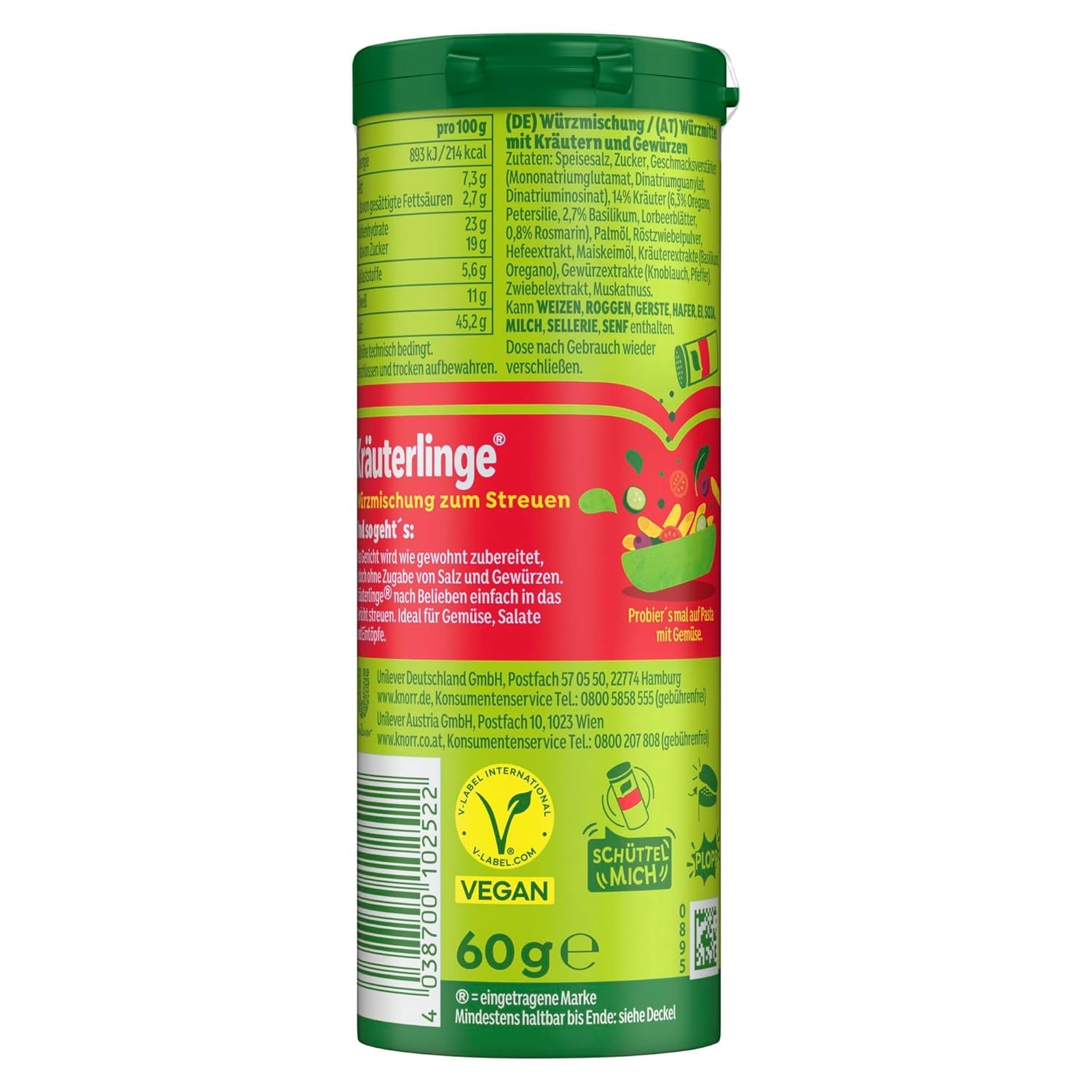 Knorr Kräuterlinge Italienische Kräuter Würzmischung zum Streuen für Pasta, Gemüse eller enen Salat 60 g