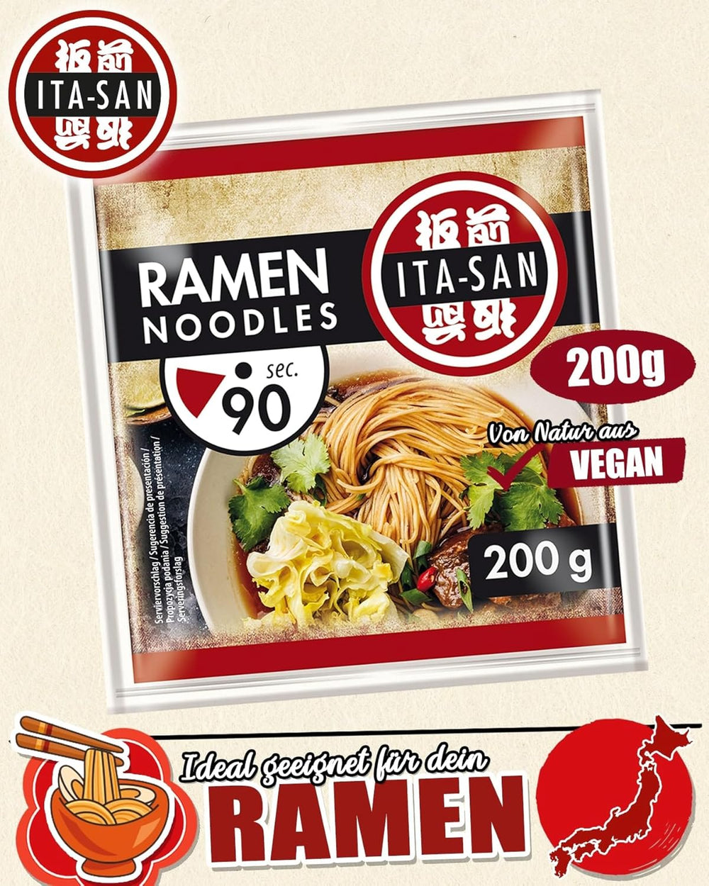 ITA-SAN Ramen nudler, hurtig og nem tilberedning, 30 x 200 g