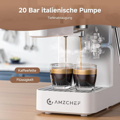 Espressor AMZCHEF cu 20 de bari, afișaj LED, spumator de lapte profesional și lance de abur din oțel inoxidabil, rezervor detașabil de 1,5 l, încălzire rapidă de 1350 W, alb