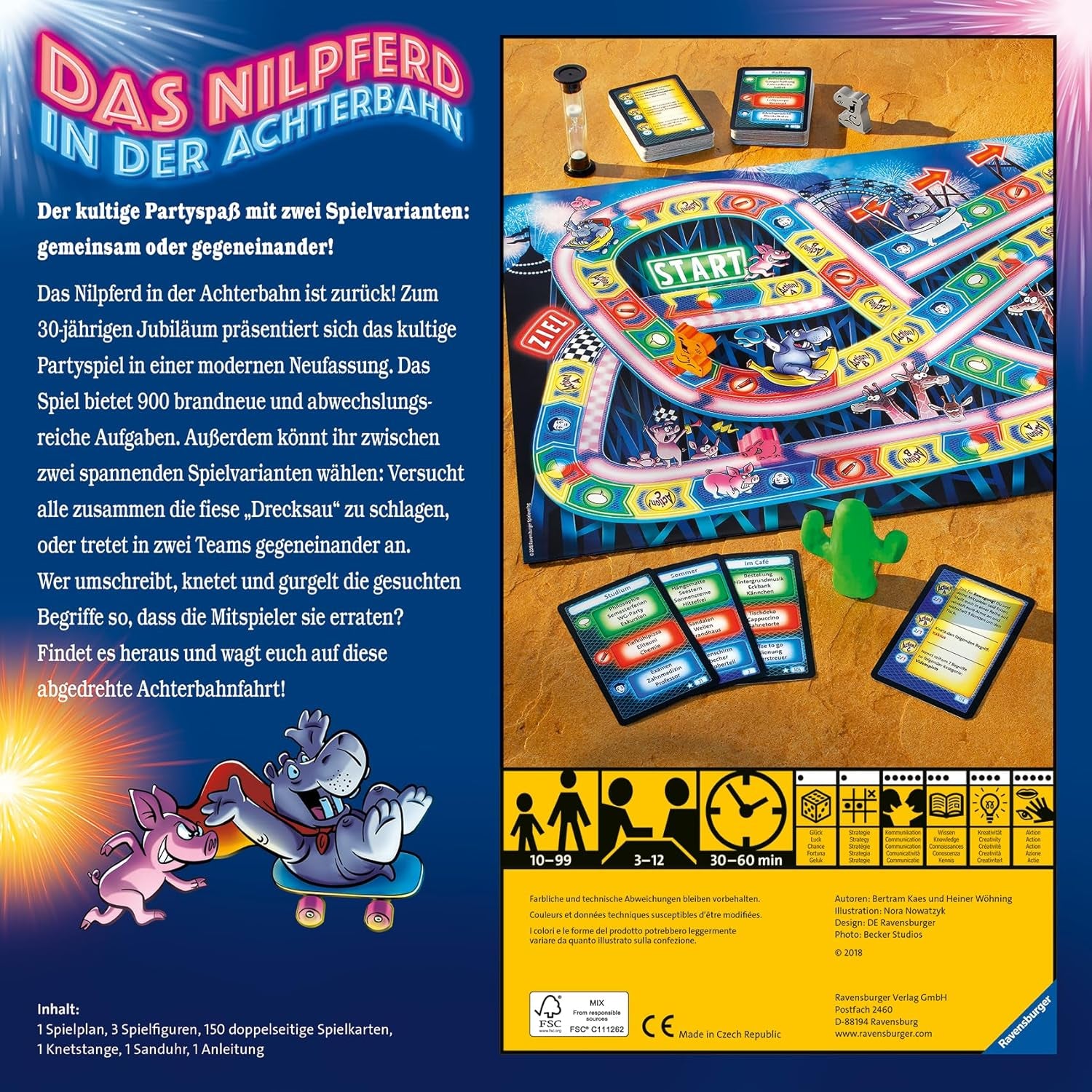 Ravensburger 26772 - Flodhest på rutsjebane - Brætspil for hele familien, spil for voksne og børn i alderen 10-99, for 3-12 spillere - Festspil, nytårsaftenspil