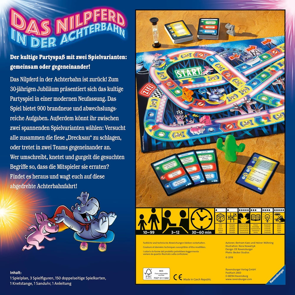 Ravensburger 26772 - Flodhest på rutsjebane - Brætspil for hele familien, spil for voksne og børn i alderen 10-99, for 3-12 spillere - Festspil, nytårsaftenspil
