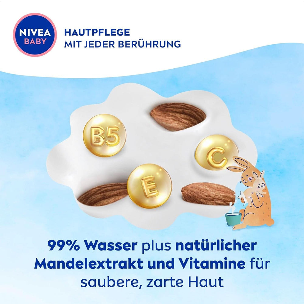 NIVEA Baby AQUA Feuchttücher, Baby Feuchttücher Zur Sanften Reinigung Empfindlicher Haut, Hypoallergene Und Parfümfreie Feuchttücher For Babies Mit 99% Wasser (1 X 57 Stück) Baby Wet Wipes Naty Shop