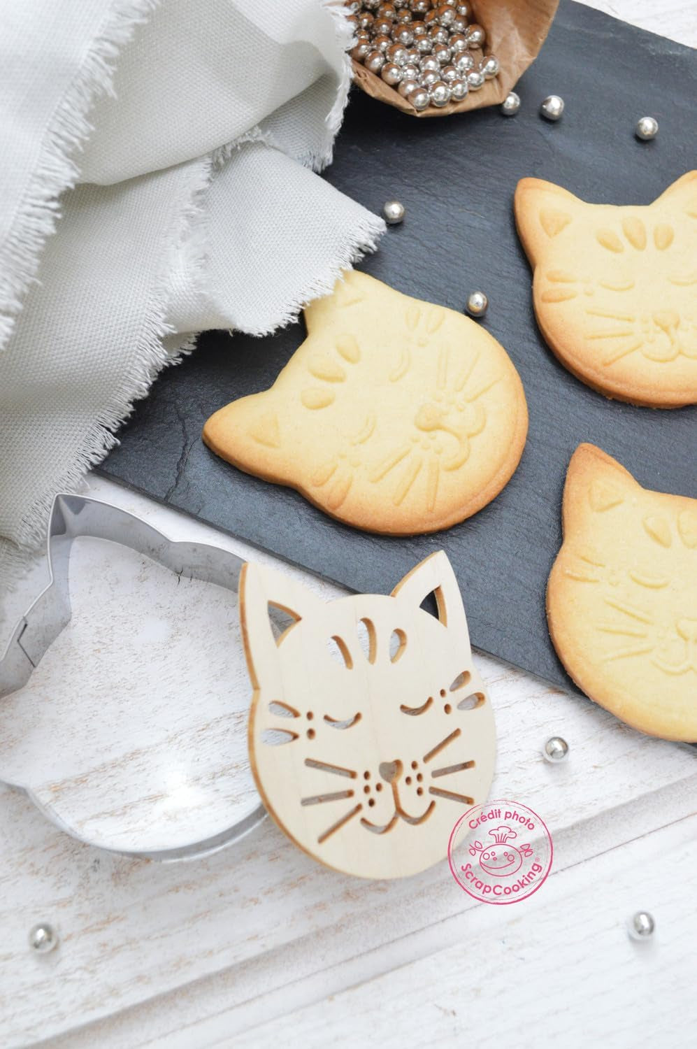 ScrapCooking - Katze Ausstecher & Stempel Set - Katze Ausstecher für Plätzchen, Kekse, Fondant - Edelstahl Ausstecher & Holz Stempel - Backform Zubehör Tieren Ostern Geburstag Deko - 2093