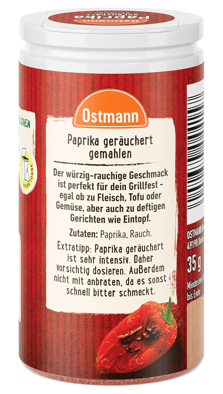 Ostmann Gewürze - Paprika geräuchert | Rauchiges Aroma für Bratkartoffeln, Gulasch oder Rührei | 35 g i Der Streudose