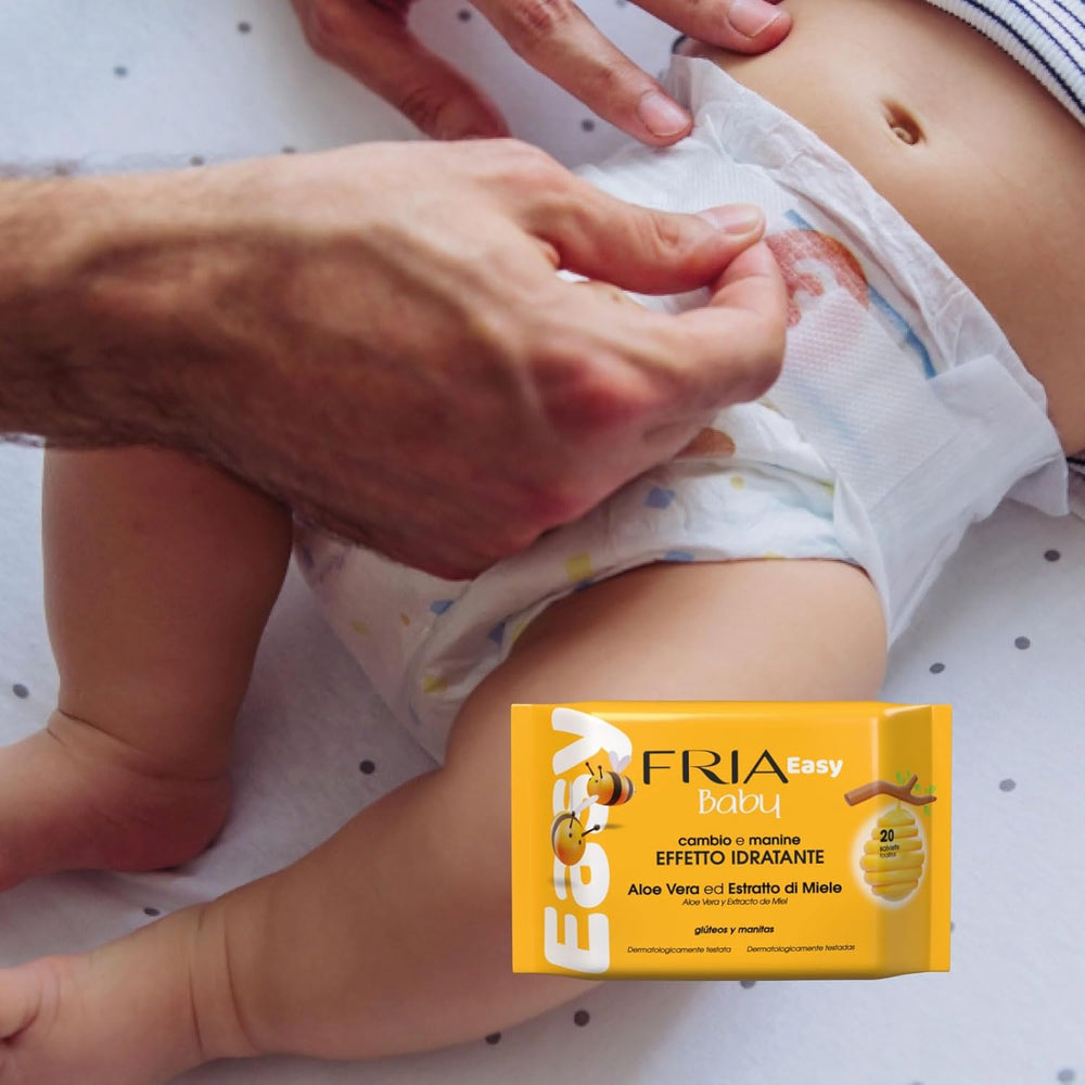 Lette babyvådservietter med aloe vera og honningekstrakt fugtgivende hud, dermatologisk testet, pakke med 20 servietter