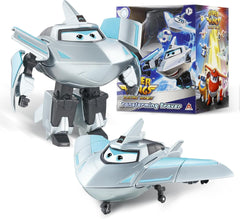 Super Wings Transformation Plane Supercharged Traver, ca. 12,7 Cm Stor børnelegefigur legetøjsflyvemaskine og robotfigur til drenge og piger over 3 år Sølv actionfigurer Naty Shop Traver