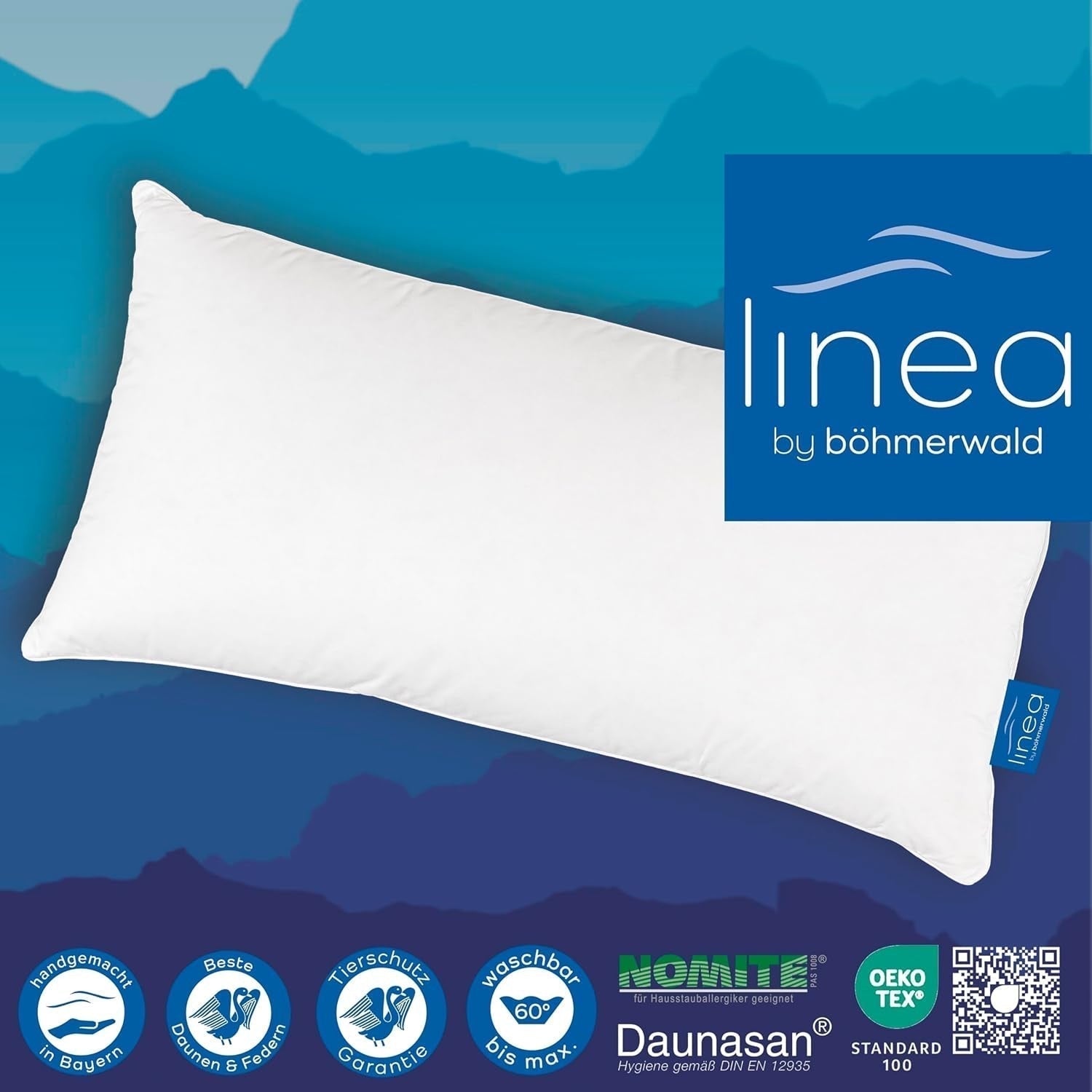 LINEA by Böhmerwald - Cosy - Pernă de înaltă calitate Balance, 40X80, 70% pene clasa 1, 30% puf nou, potrivit pentru alergici, lavabil până la 60°C, produs în Germania Perne standard Naty Shop