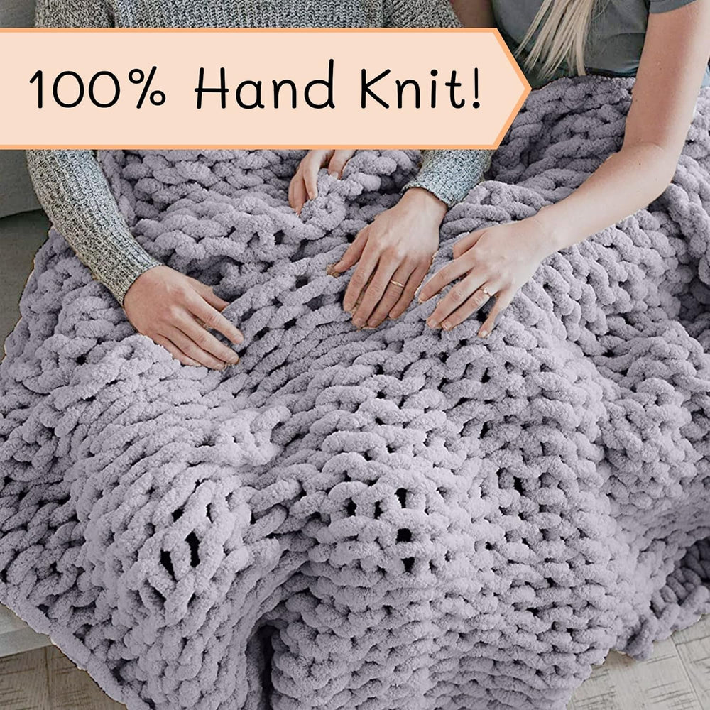 Chunky strikket tæppe, plaid, 100% håndstrikket med jumbo chenille garn (127 X 152,4 Cm, lilla grå) Senge og tæpper Adyrescia