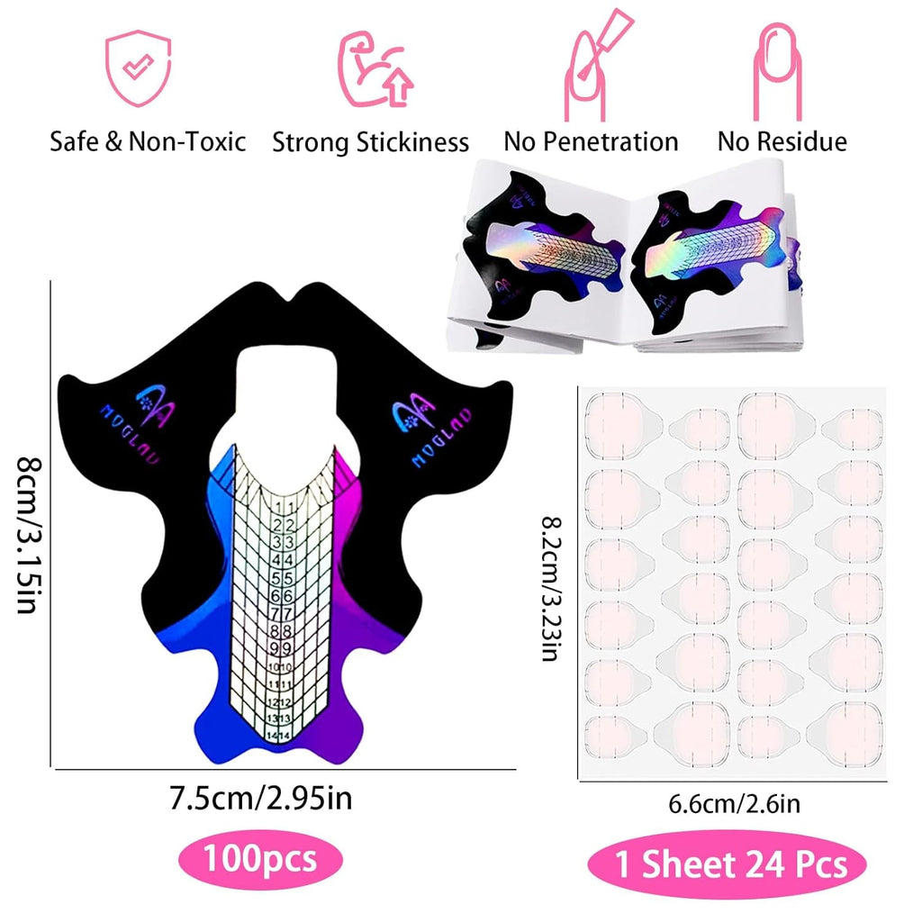 ® 100 de șabloane pentru unghii și 1 foaie cu 24 de dischete adezive transparente pentru unghii, șabloane pentru extensii de unghii, șabloane autoadezive pentru extensii de unghii cu gel, accesorii pentru unghii artificiale