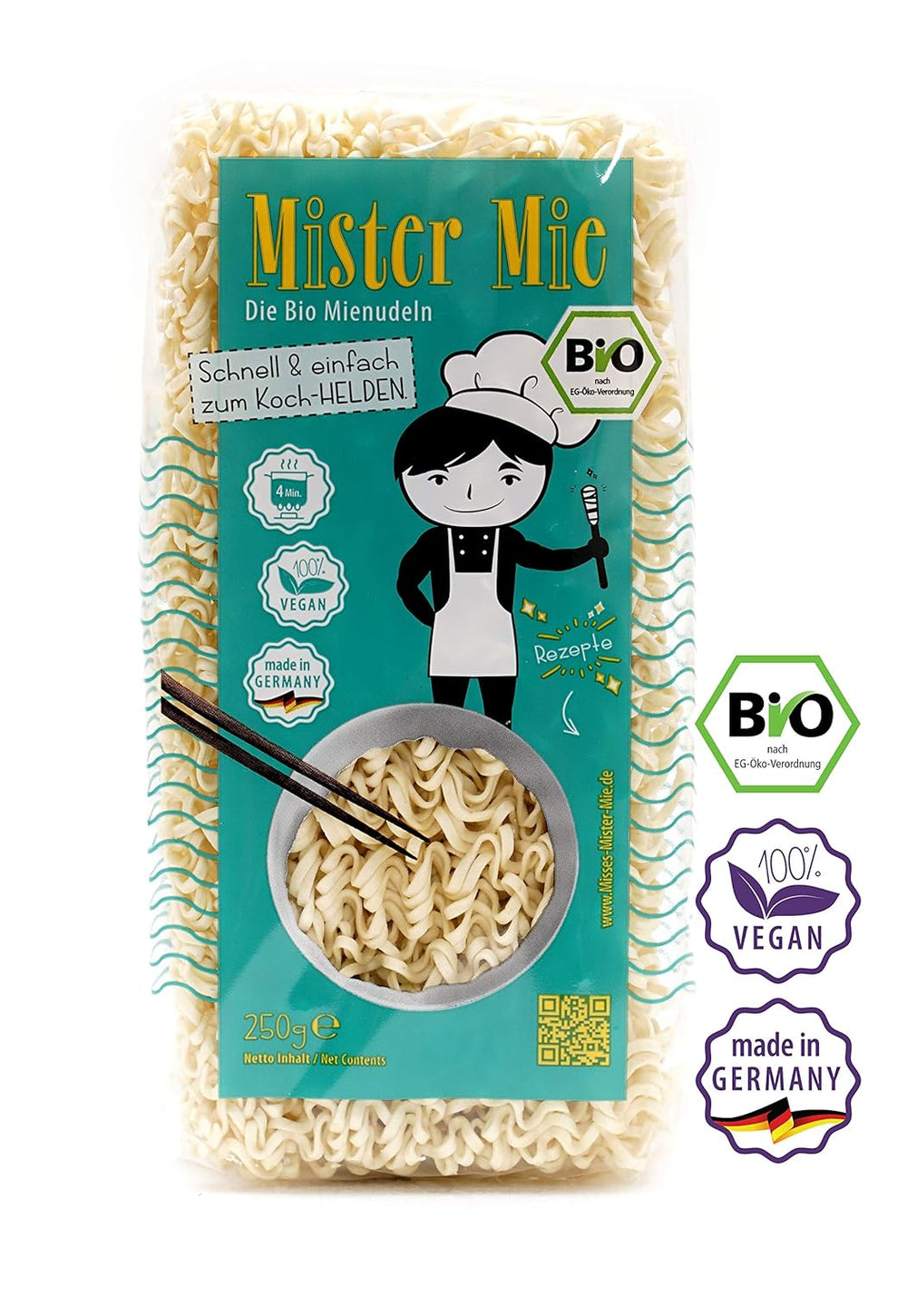 1 x 250g Mister Mie BIO Nudler Vegan Mienudeln DE-ÖKO-003 Asiatiske nudler lavet i DE