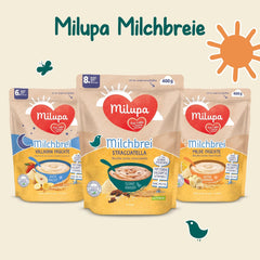 Milupa Stracciatella Mælkegrød - Glutenfri, palmeoliefri babykorn - Fri for konserveringsmidler og farvestoffer - Fra 8 måneder - 4 x 400 g