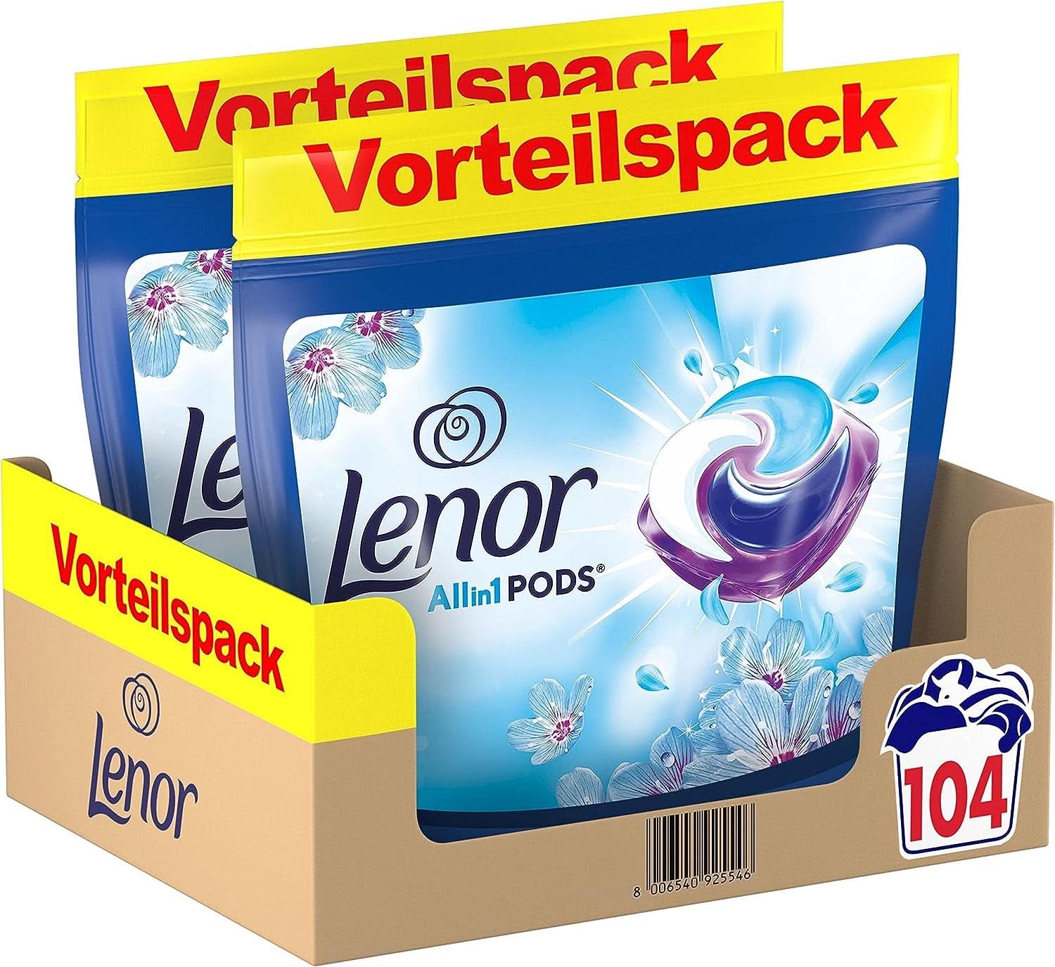 Lenor PODS Alt-i-1 vaskemiddel, 104 kapsler, friskhed 3 gange længere og dyb rengøring selv ved kold vask Naty Shop Classic Model