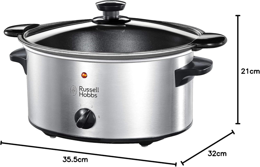 Russell Hobbs Slow Cooker, 3,5 liter non-stick, rustfrit stål, 3 temperaturindstillinger og holde varm funktion, 160W Slow Cooker Naty Shop