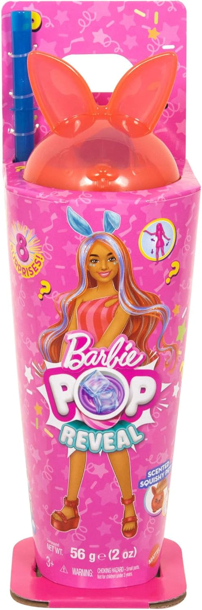 Set Barbie Pop Reveal cu păpușă și accesorii, seria Shakes, păpușă la modă pisoi parfumată drăguță și animal de companie, cu 8 surprize, inclusiv schimbarea culorii, JCN87