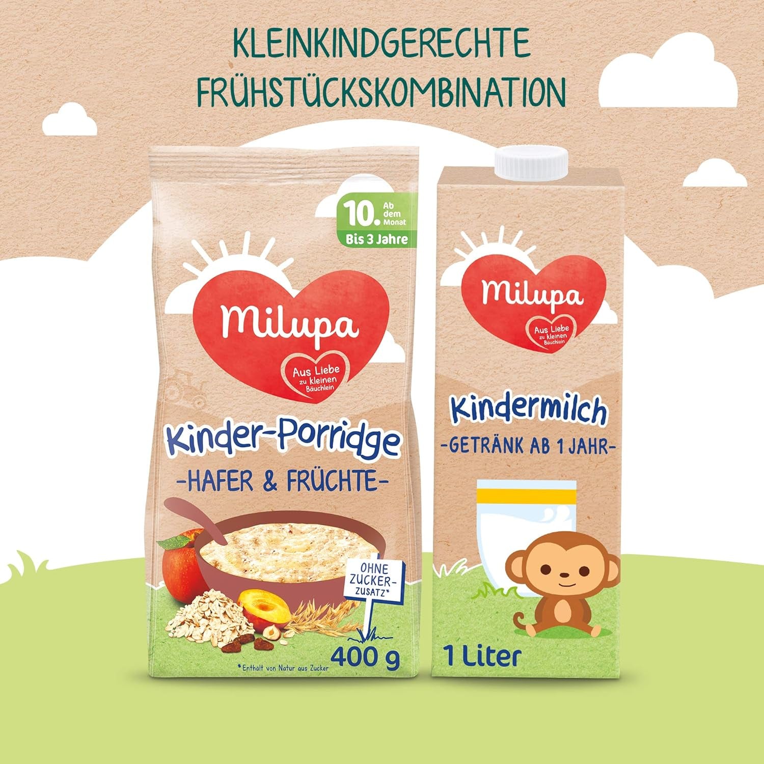 Milupa babygrød - havre- og frugtgrød 10 måneder til 3 år babymad 1 x 400 g (pakke med 2)